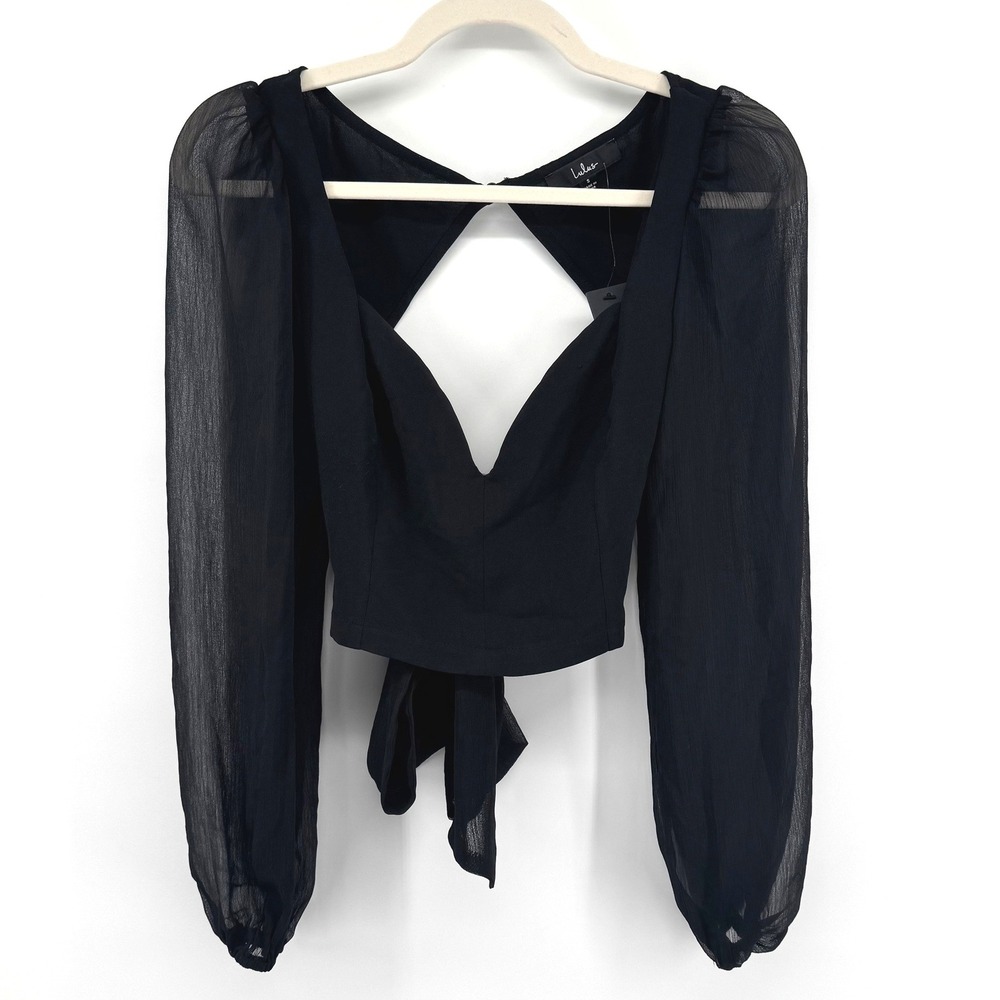 Lulus Top Womens S Black Sheer Puff Sleeve Romantic Coquette Whimsigoth Blouse